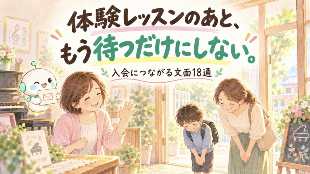 体験レッスンのあと、もう待つだけにしない。｜ピアノの先生とAI秘書ロボットのイラスト
