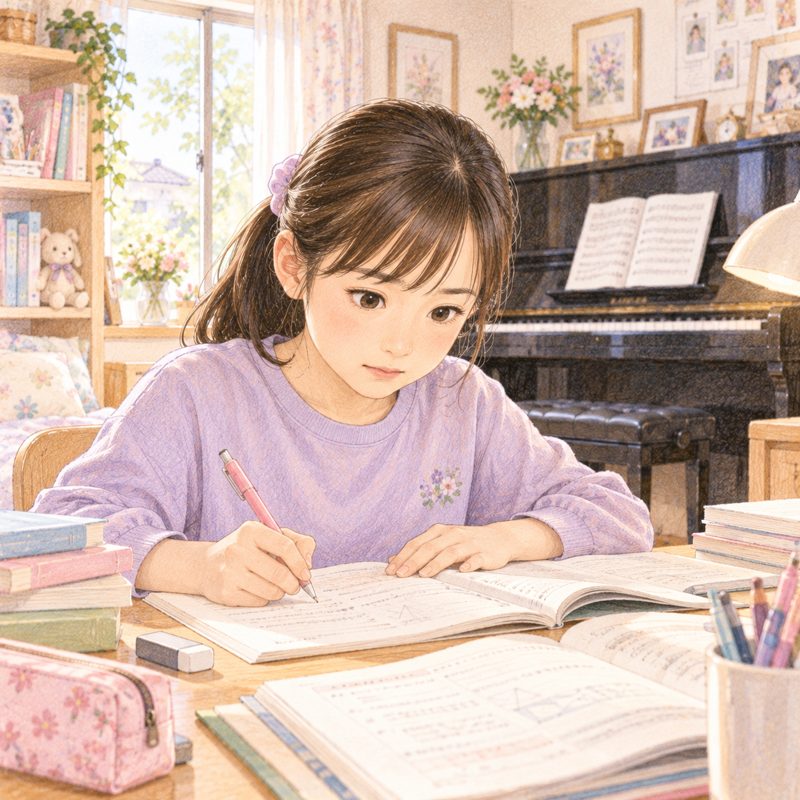 受験勉強をする女の子