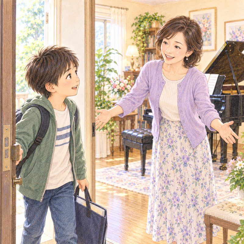 戻ってきた生徒を迎える先生