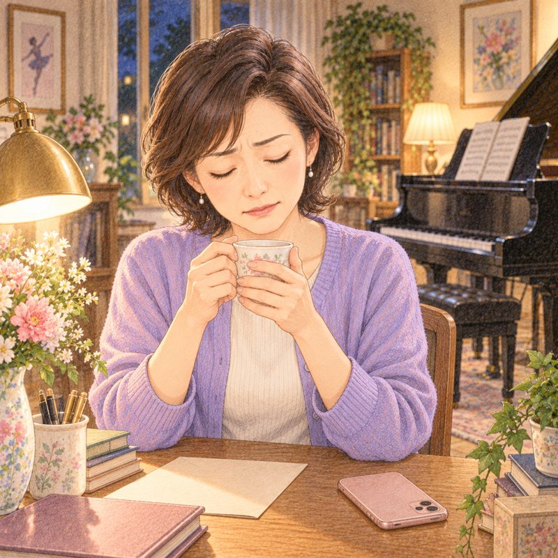 お茶を飲んでひと息つく先生
