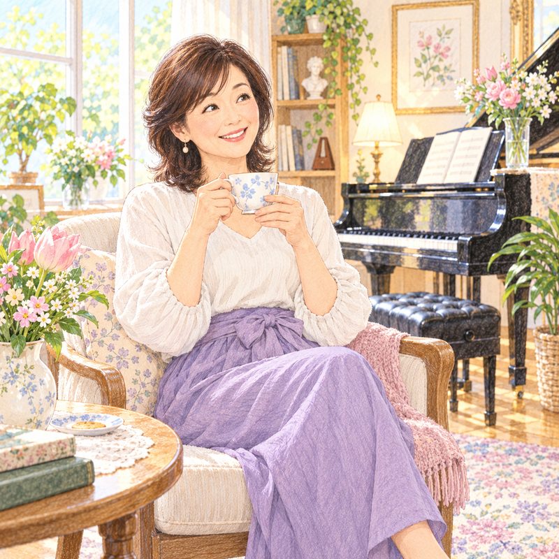 お茶を手にほっとする先生