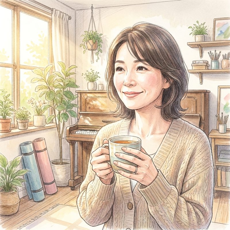 お茶を飲んでひと息つく先生