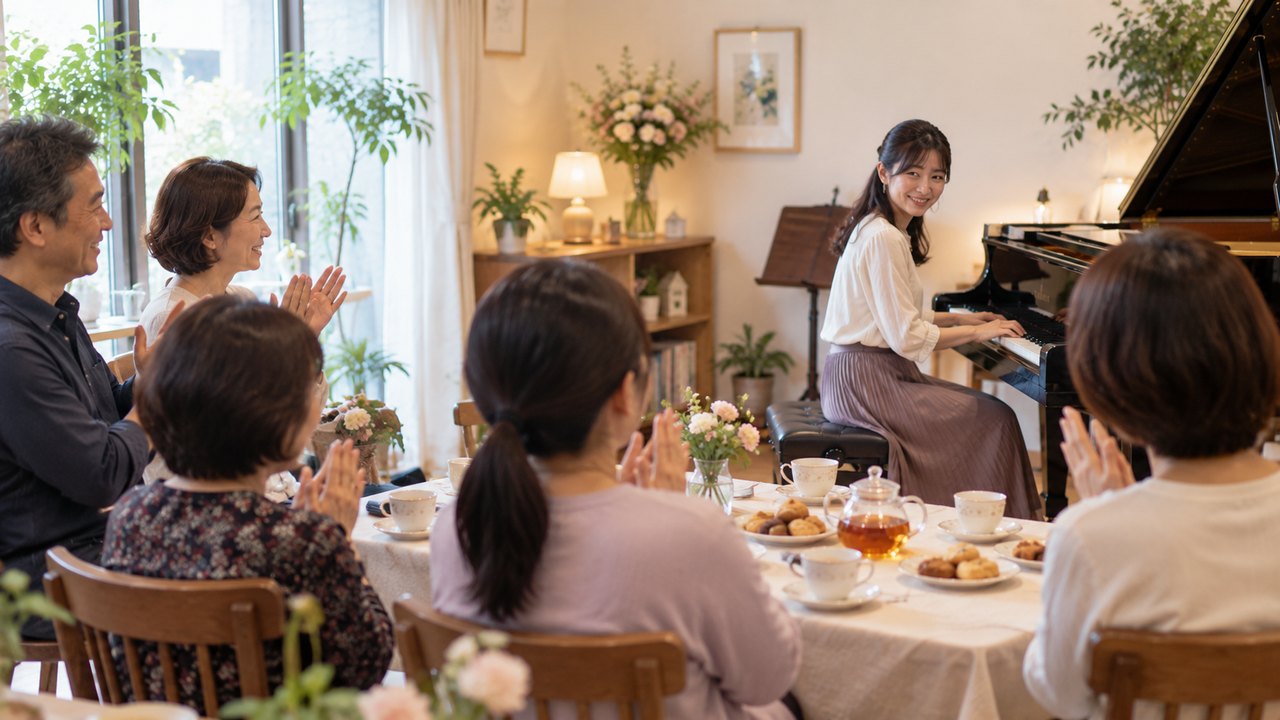 弾き合いのあとのお茶の時間