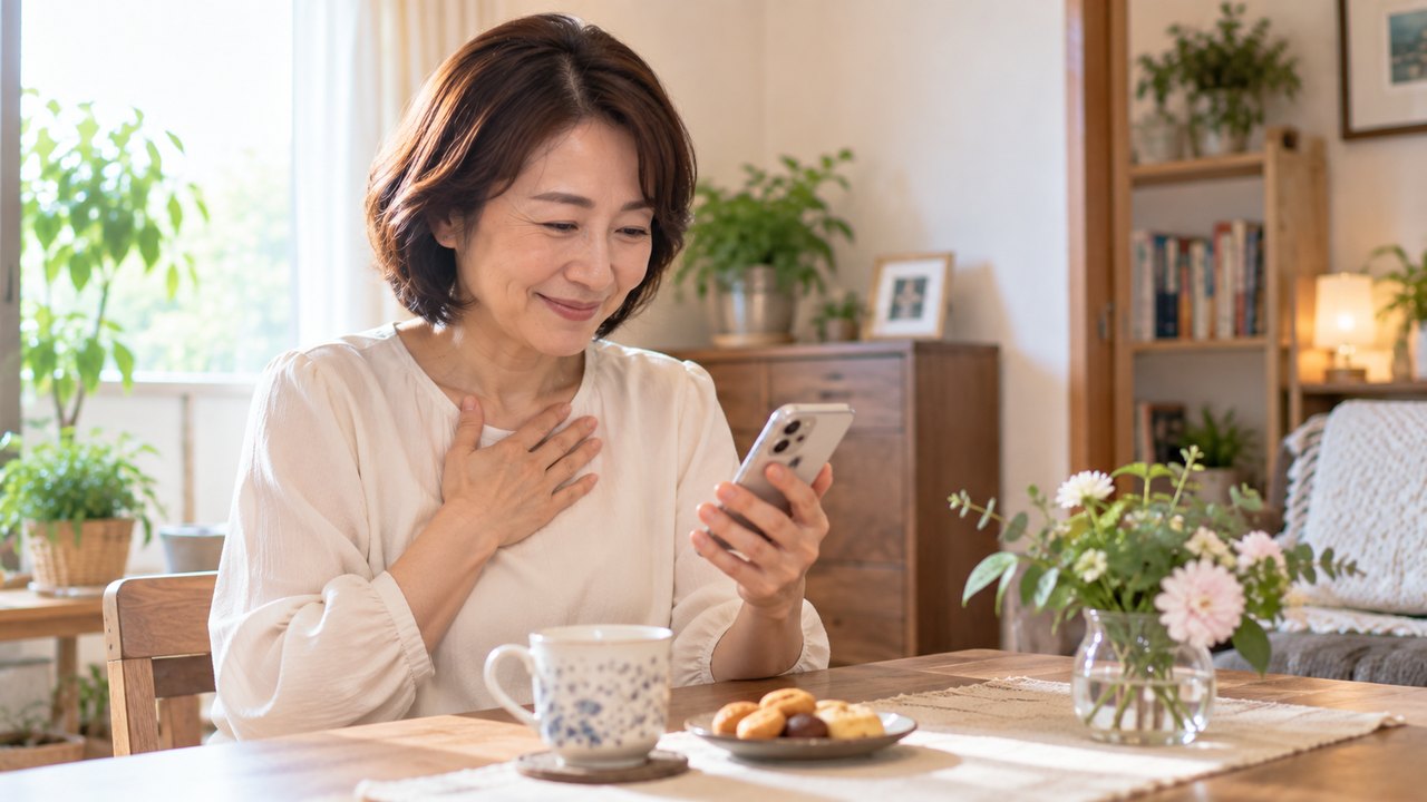 スマホで案内文の下書きを確かめる先生